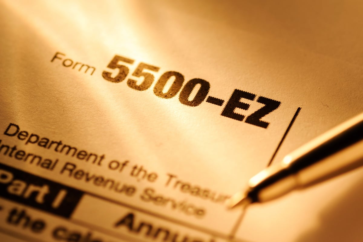 United State IRS form 5500-EZ in close up