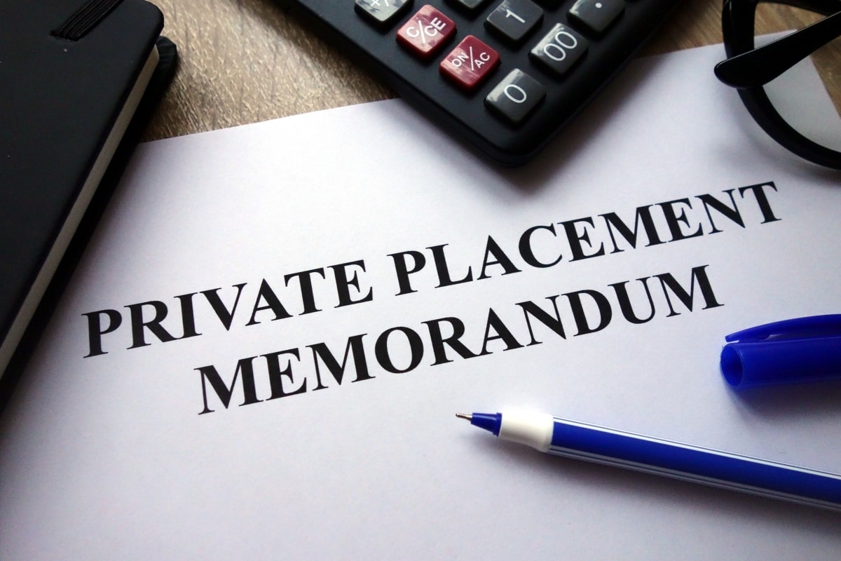 Sheet of paper with "Private Placement Memorandum" printed across the top, representing an investment in private equity