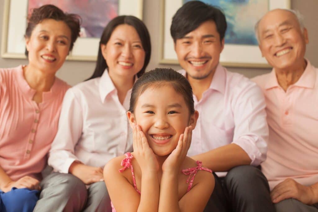 Multigenerational family smiling, portrait, representing a family limited partnership