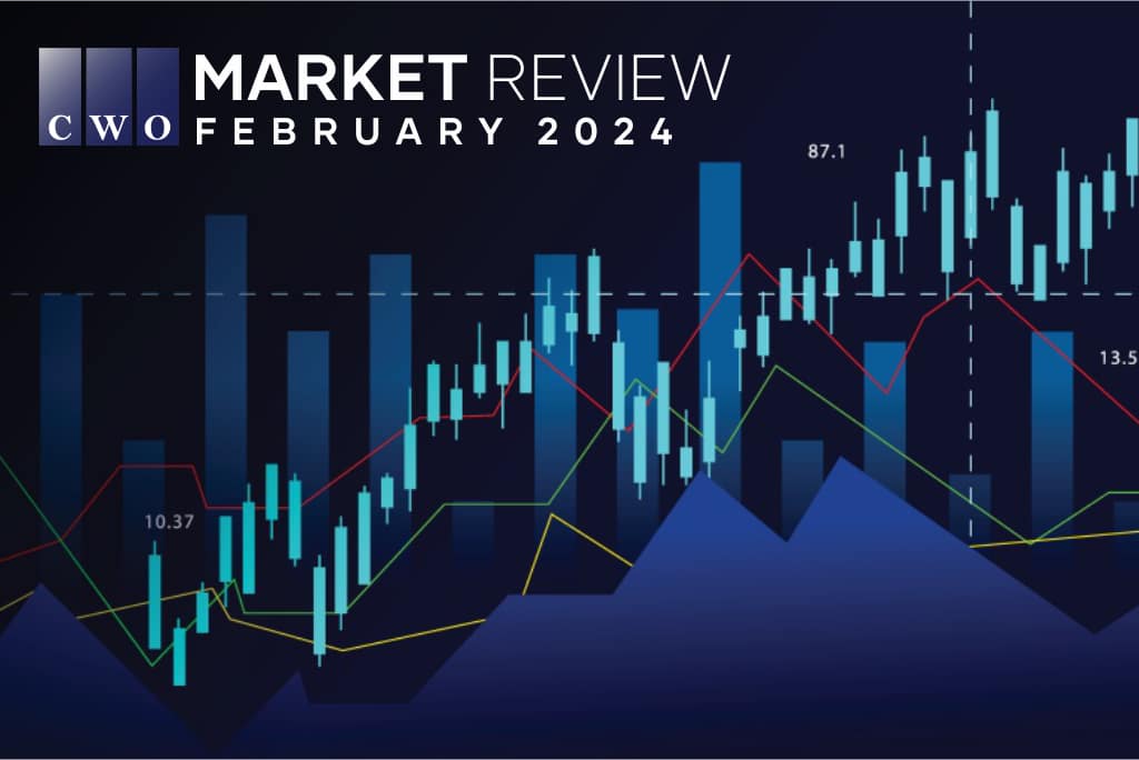 Depiction of a chart with the title "Market Review February 2024"